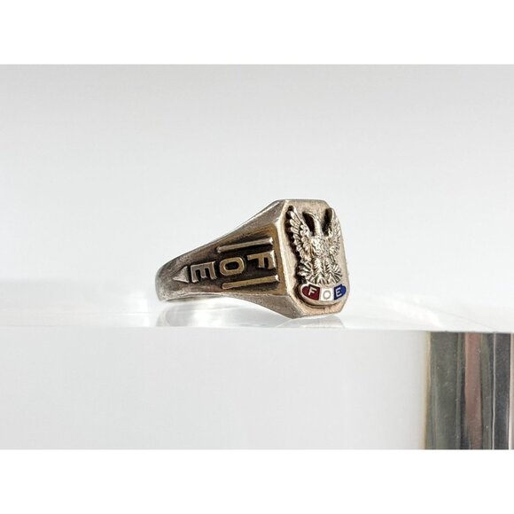FOE Fraternal Order of Eagles 925 Sterling Silver Vintage Ring - sz 11.25 - Picture 9 of 14